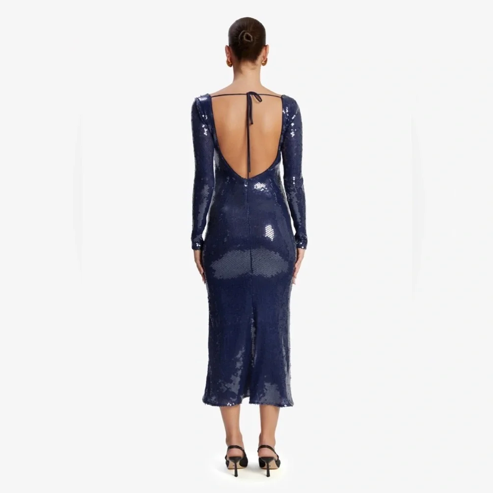 NWT ❤️❤️ Anthropologie Bardot Verona Sequin Maxi Dress In Navy- Size 8 - Picture 2 of 10